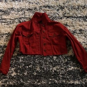 Forever 21 Red Cropped Jean Jacket